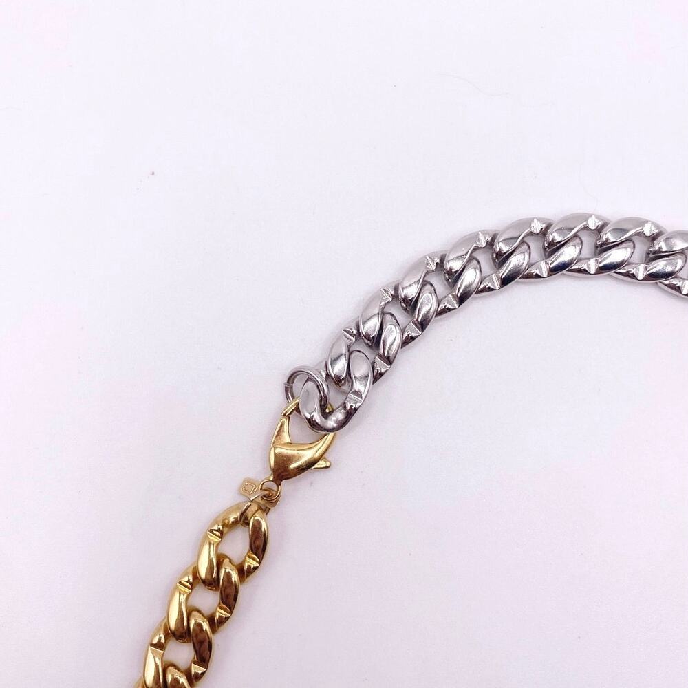 Vintage Two Metal Tone Cuban Link Necklace 14” - Picture 6 of 6